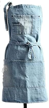 Denim Apron With 5 Pockets for Kitchens,Hairstylist Aprons for Women Men,Adjustable Bib Jean Apron for Arts Cafe Work