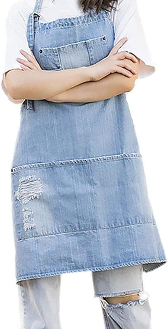 Denim Apron With 5 Pockets for Kitchens,Hairstylist Aprons for Women Men,Adjustable Bib Jean Apron for Arts Cafe Work - Image 6