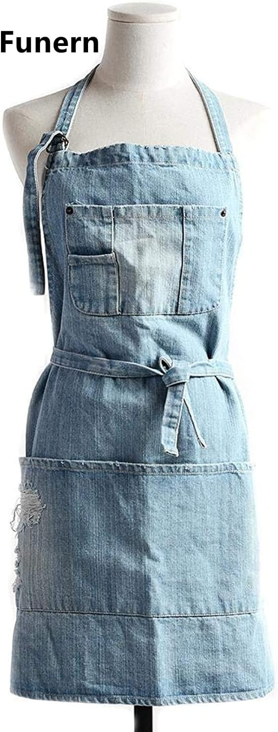 Denim Apron With 5 Pockets for Kitchens,Hairstylist Aprons for Women Men,Adjustable Bib Jean Apron for Arts Cafe Work - Image 7