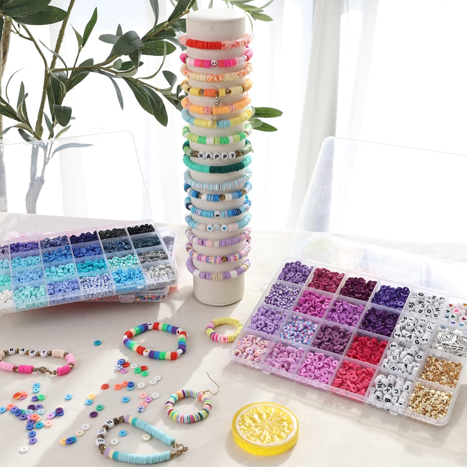 QUEFE 14000 PCS 136 Colors Clay Beads Bracelet Making Kit 6 Boxes Friendship Bracelet Kit Flat Polymer Clay Beads Spacer Heishi Beads for Jewelry Making with Pendant Charms Kit - Image 6