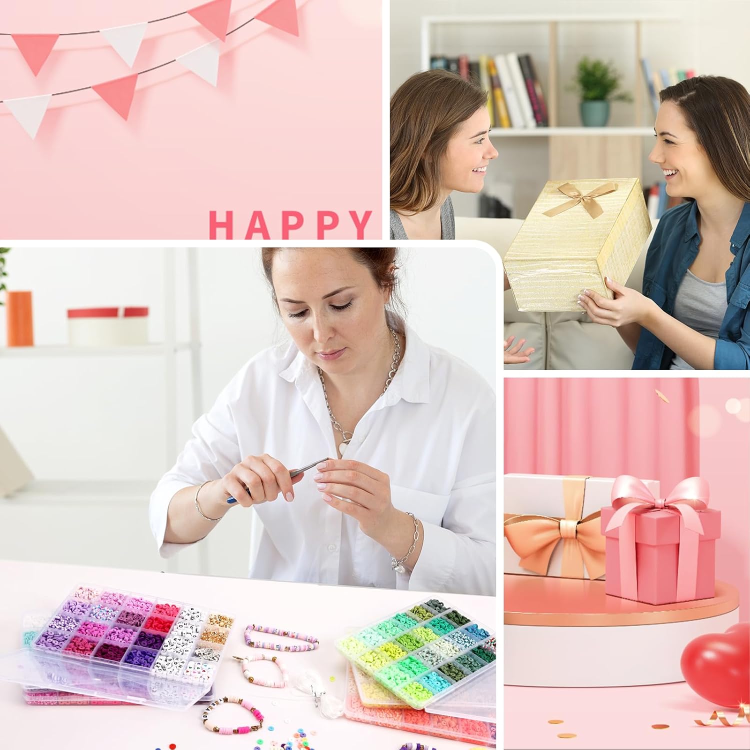 QUEFE 14000 PCS 136 Colors Clay Beads Bracelet Making Kit 6 Boxes Friendship Bracelet Kit Flat Polymer Clay Beads Spacer Heishi Beads for Jewelry Making with Pendant Charms Kit - Image 7